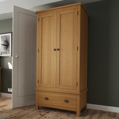 Oak&More Noah Oak 2 Door 1 Drawer Wardrobe