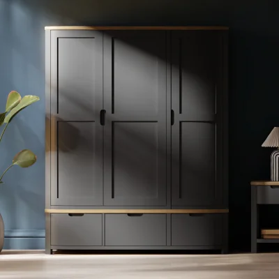 Oak&More Bradwell Oak and Charcoal Painted Triple Wardrobe
