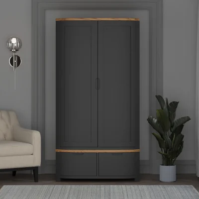 Oak&More Bradwell Oak and Charcoal Painted Double Wardrobe