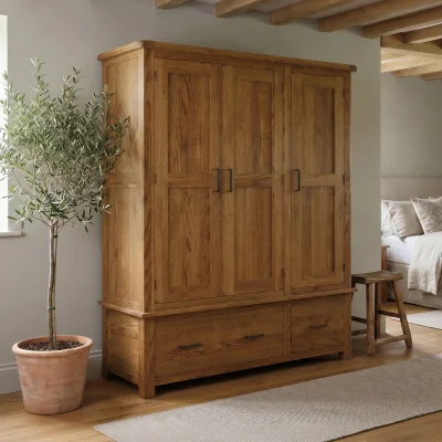 Oak&More Harrogate Rustic Solid Oak Triple Wardrobe