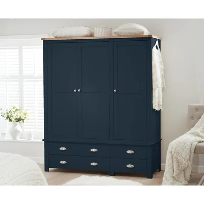 Oak&More Somerset Oak and Blue 3 Door 4 Drawer Wardrobe