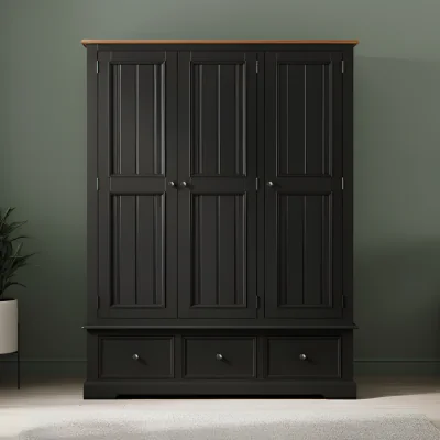 Oak&More Charlton Oak and Black Painted Triple Wardrobe