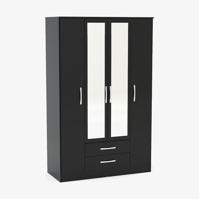 Oak&More Adalee Black 4 Door 2 Drawer Wardrobe with Mirror