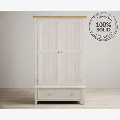 Oak&More Weymouth Oak and Soft White Painted Double Wardrobe