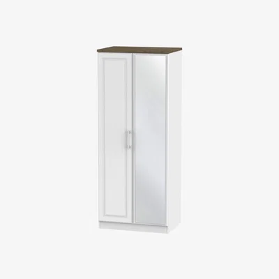 Downtown Kent 2 Door Mirror Wardrobe - White Ash & Oak