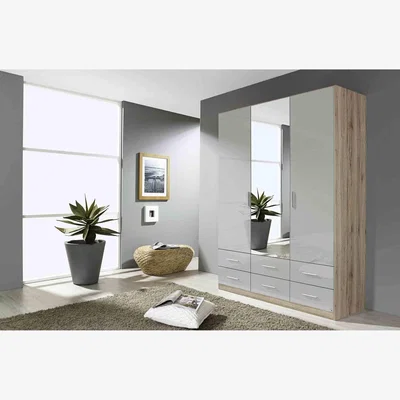Downtown Rauch Stuttgart Sanremo Oak/Soft Grey 197cm 3 Door Combination Wardrobe, Three Door