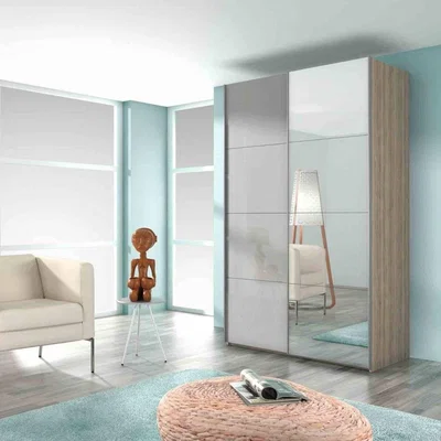 Downtown Rauch Stuttgart Soft Grey/Sanremo Oak 210cm Height Sliding Door Wardrobe