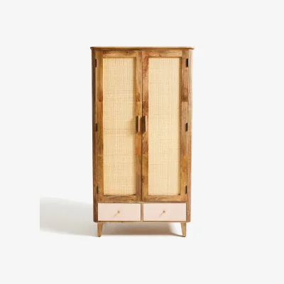 Oliver Bonas Tinta Pink Stripe Mango Wood Wardrobe