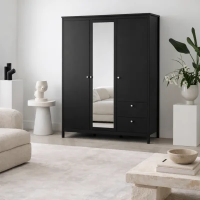 The Range Gossmere Matt 3 Door Wardrobe with Mirror and 2 Drawers - Black