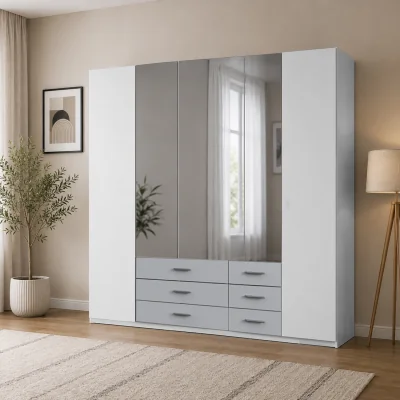 The Range Ball White and Grey 5 Door 225cm Wardrobe with Mirror and 6 Drawers - White