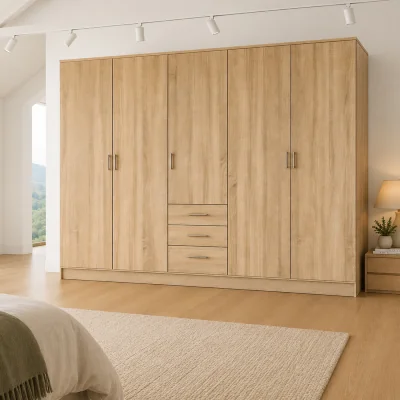 The Range Venice Oak 5 Door Wardrobe with 3 Drawers - Oak