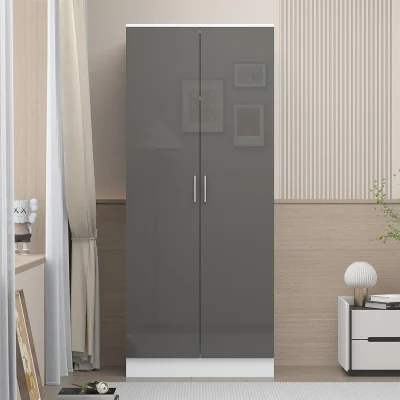 The Range REFLECT Wardrobe 2 Door Plain - Grey High Gloss Front / White Matt Finish - Grey Gloss / Matt White
