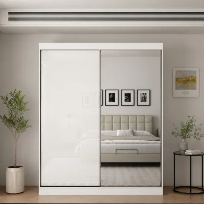 The Range Pacific 200cm Gloss White Sliding Door Wardrobe with Mirror - White