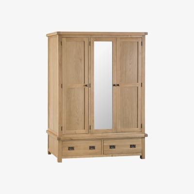 The Range Bisbrooke Country 3 Door Wardrobe with Mirror - Medium Oak