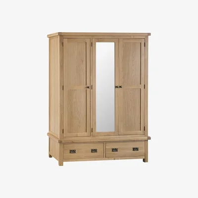 The Range Bisbrooke Country 3 Door Wardrobe with Mirror - Medium Oak