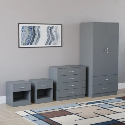 The Range Vida Designs Riano 4 Piece Bedroom Set (2x Bedside, Wardrobe, Chest) - Grey