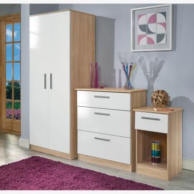 The Range Contrast Ready Assembled Tall Triple Mirrored Wardrobe - White Gloss & Bardolino Oak