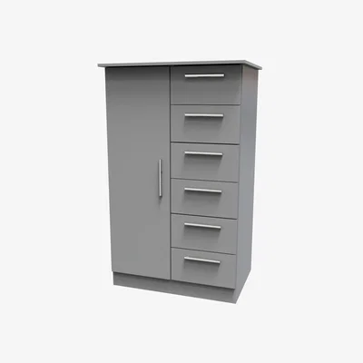 The Range Contrast Ready Assembled 1 Door 5 Drawer Kids Robe - Dusk Grey
