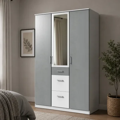 The Range Click White and Grey 3 Door 135cm Wardrobe with Mirror - White