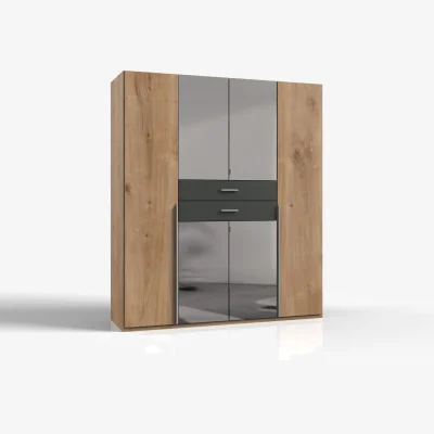 The Range Denver planked oak And graphite 4 Door Wardrobe - Oak And Graphite