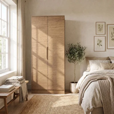 The Range FWStyle Luno Oak 2 Door Double Wardrobe with Rail Shelf Modern  - Oak