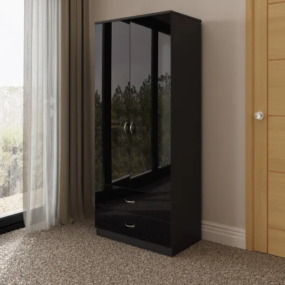 The Range 2 Door 2 Drawer Black Gloss Combination Polished Handles Bedroom - Black