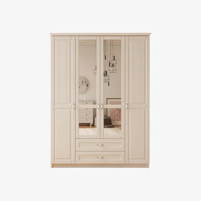 The Range CHARLOTTE 4 Door 2 Drawer Mirrored White Wardrobe - White