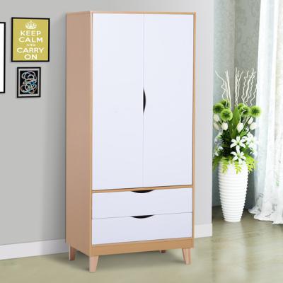 The Range Nordic Style Wooden Wardrobe with 2 Drawers - Natural wood colour and white