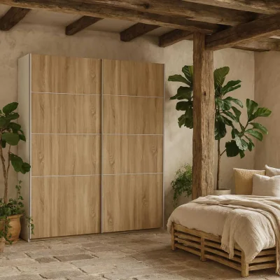 The Range Bordeaux Wide Natural Oak Double Sliding Door Wardrobe 180 cm, 5 Shelves