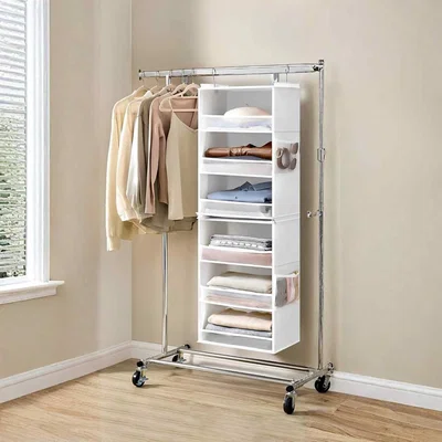 The Range Foldable 6 Tier Hanging Closet Organizer, White - Cloud White