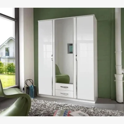 The Range Trio 3 Door Mirrored Wardrobe in Gloss White with Drawers - White