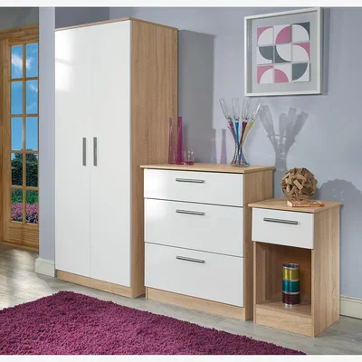 The Range Contrast Ready Assembled 2ft6in Mirror Wardrobe - White Gloss & Bardolino Oak