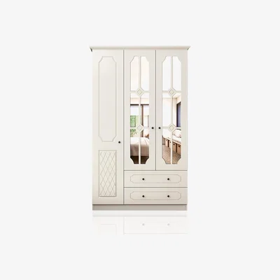 The Range THEO 3 Door 2 Drawer Mirrored Wardrobe, White - White