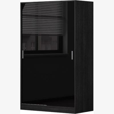 The Range Gloss Black Sliding 2 Door Wardrobe Matt Black Frame with Hanging Rails - Black Gloss