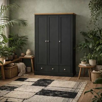 The Range Wyld Haus Ardee 3 Door 2 Drawer Wardrobe in Dark Grey and Natural Oak - Grey and Natural