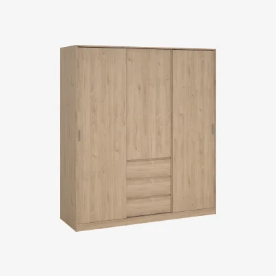 The Range Naia Wardrobe with 2 Sliding Doors 1 Door 3 Drawers in Jackson Hickory Oak - Jackson Hickory Oak