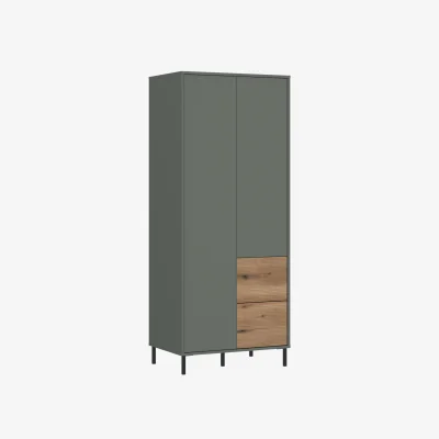 The Range Darwin Wardrobe 2 Door 2 Drawer in Green/Oak - Green & Oak