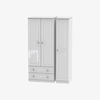 The Range Balmoral Triple Two Drawer Wardrobe with Crystal Effect Handles - White Gloss / Regular