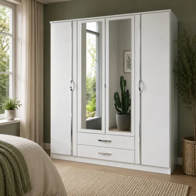 The Range Duo 4 Doors Wardrobe with Mirrors and 2 Drawers - White