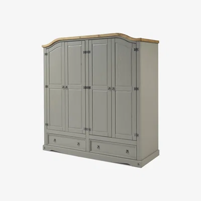 The Range Corona Grey Wax 4 Door 2 Drawer Wardrobe - Distressed Grey Wax
