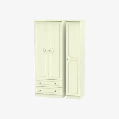 The Range Pembury Ready Assembled Triple Two Drawer Wardrobe - Cream Matte / 197cm
