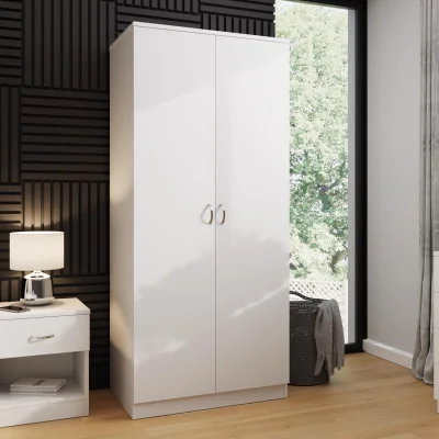 The Range 2 Door Wardrobe Putty White Bedroom Storage Hanging Rail Shelf Storage - White