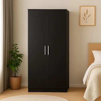 The Range Wooden 2 Door Wardrobe With Clothes Rail And Shelf - Black