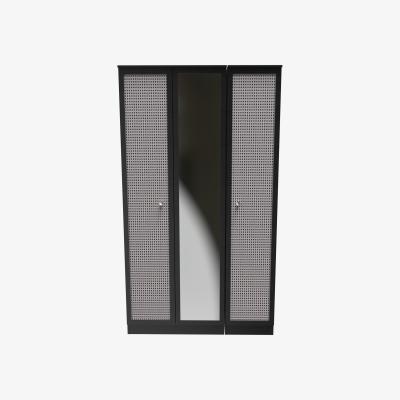 The Range Rattan Ready Assembled Triple Mirrored Wardrobe - Rattan & Smooth Black