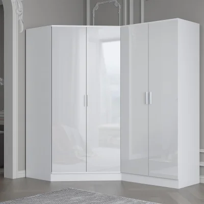 The Range REFLECT Black Gloss Wardrobe Bundle - Corner + 2 Door - White Gloss / Matt White