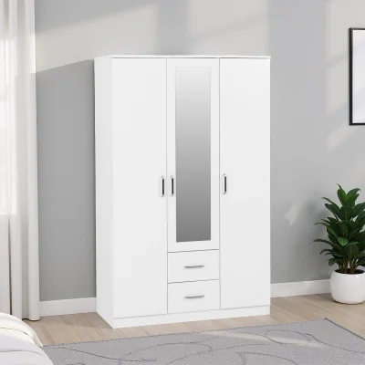 The Range Dakota 3 Door 2 Drawer Mirrored Wardrobe-White - White