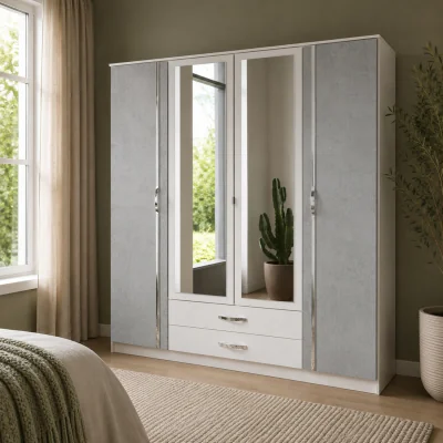 The Range Duo Matt White and Grey 4 Door 180cm Wardrobe with Mirror - White