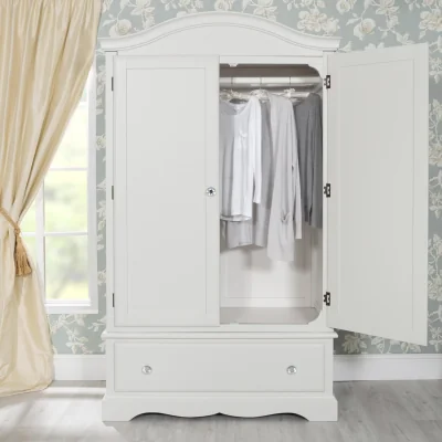 The Range Romance Double Wardrobe with Drawer and Crystal Handles - Antique White