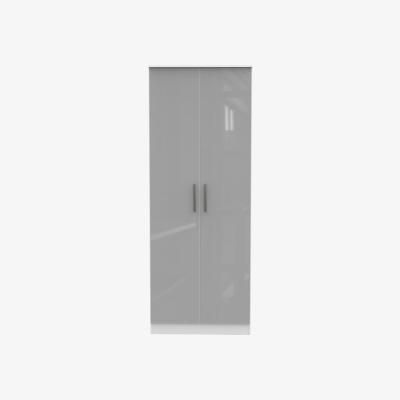 The Range Contrast 2ft6in Plain Wardrobe in Grey Gloss  White - Grey Gloss & White