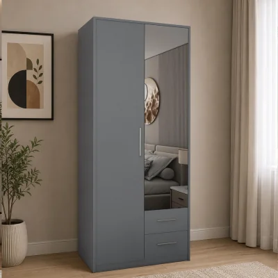 The Range Swindon Medium Grey 2 Door 90cm Wardrobe with Mirror and 2 Drawers - Grey